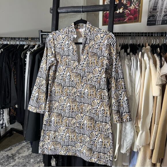 Jude Connally Chris Tunic Dress Elephant Print, Black Cream White - Picture 3 of 10